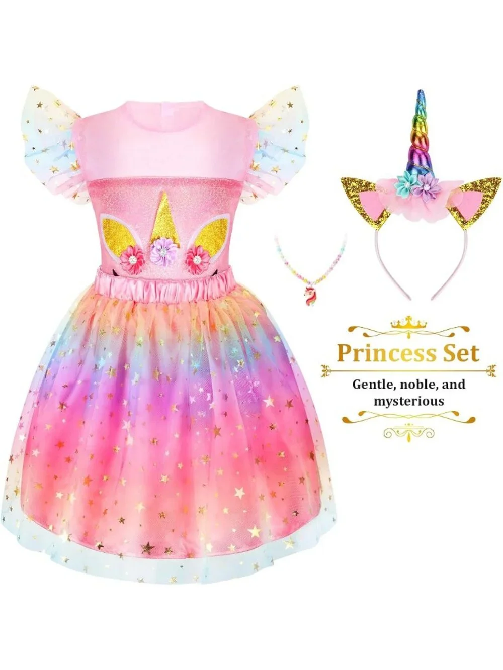 Princess Dress Up Costume Set for Toddler Girls Role Play Toys Gift - Rainbow
